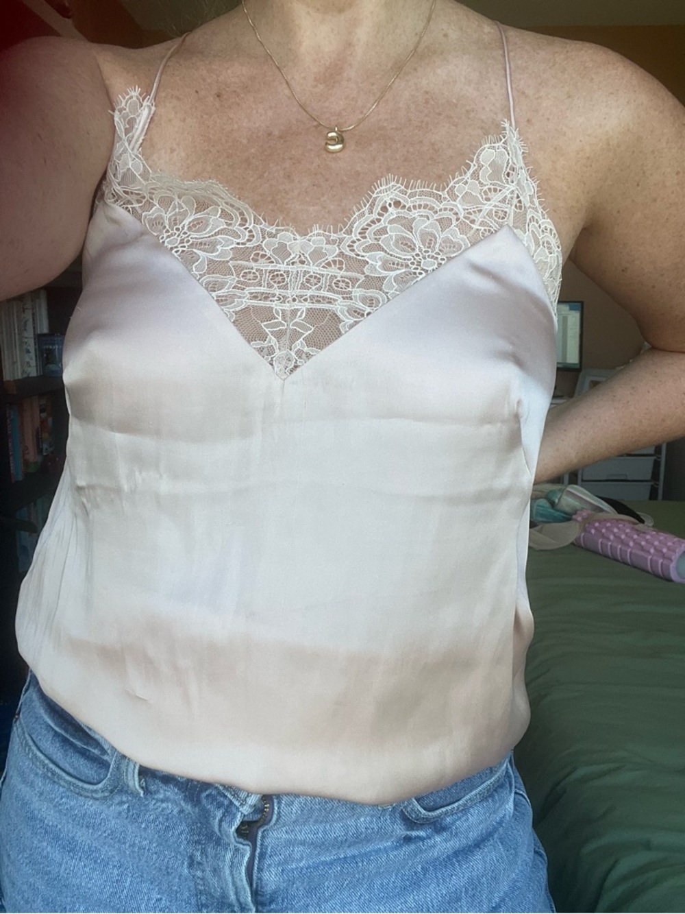 H&M Blush Lace-Trim Satin Cami